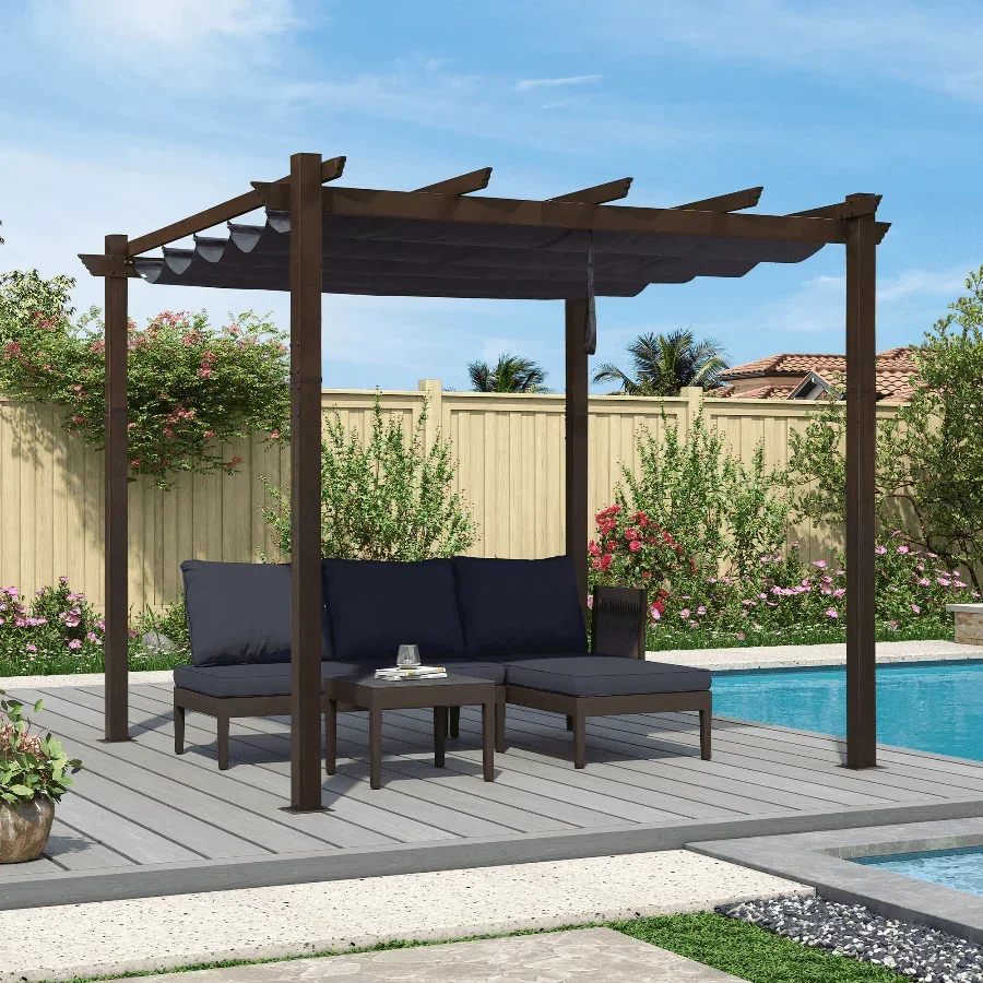 PURPLE LEAF Pergola Outdoor Retractable Metal Pergola with Canopy Patio Pergola with Shade Cover for Garden Pool Yard Beach Deck - Image 14