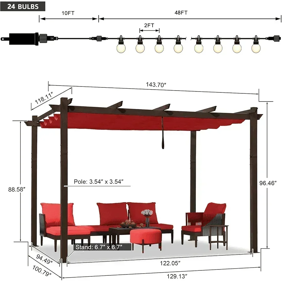 PURPLE LEAF Pergola Outdoor Retractable Metal Pergola with Canopy Patio Pergola with Shade Cover for Garden Pool Yard Beach Deck - Image 144