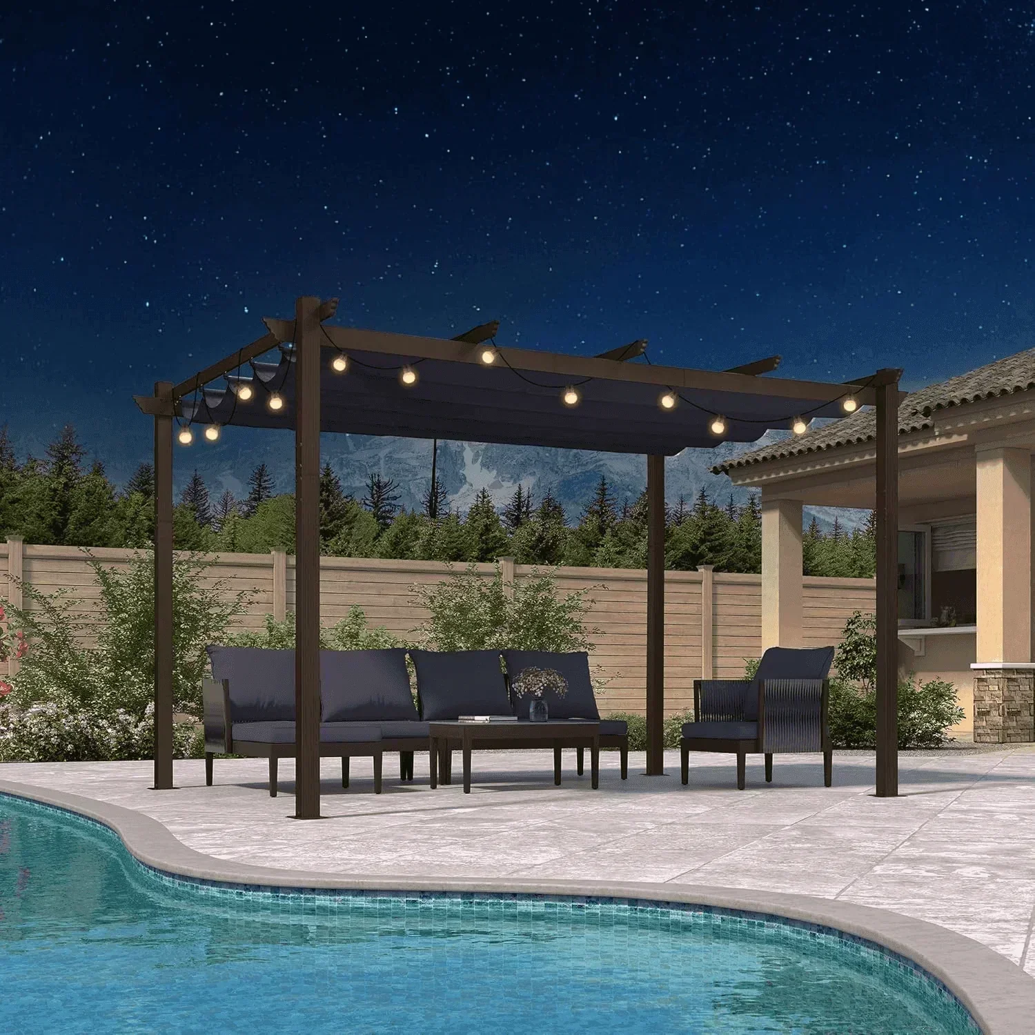 PURPLE LEAF Pergola Outdoor Retractable Metal Pergola with Canopy Patio Pergola with Shade Cover for Garden Pool Yard Beach Deck - Image 139