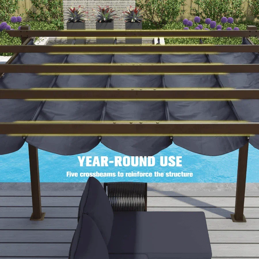 PURPLE LEAF Pergola Outdoor Retractable Metal Pergola with Canopy Patio Pergola with Shade Cover for Garden Pool Yard Beach Deck - Image 15