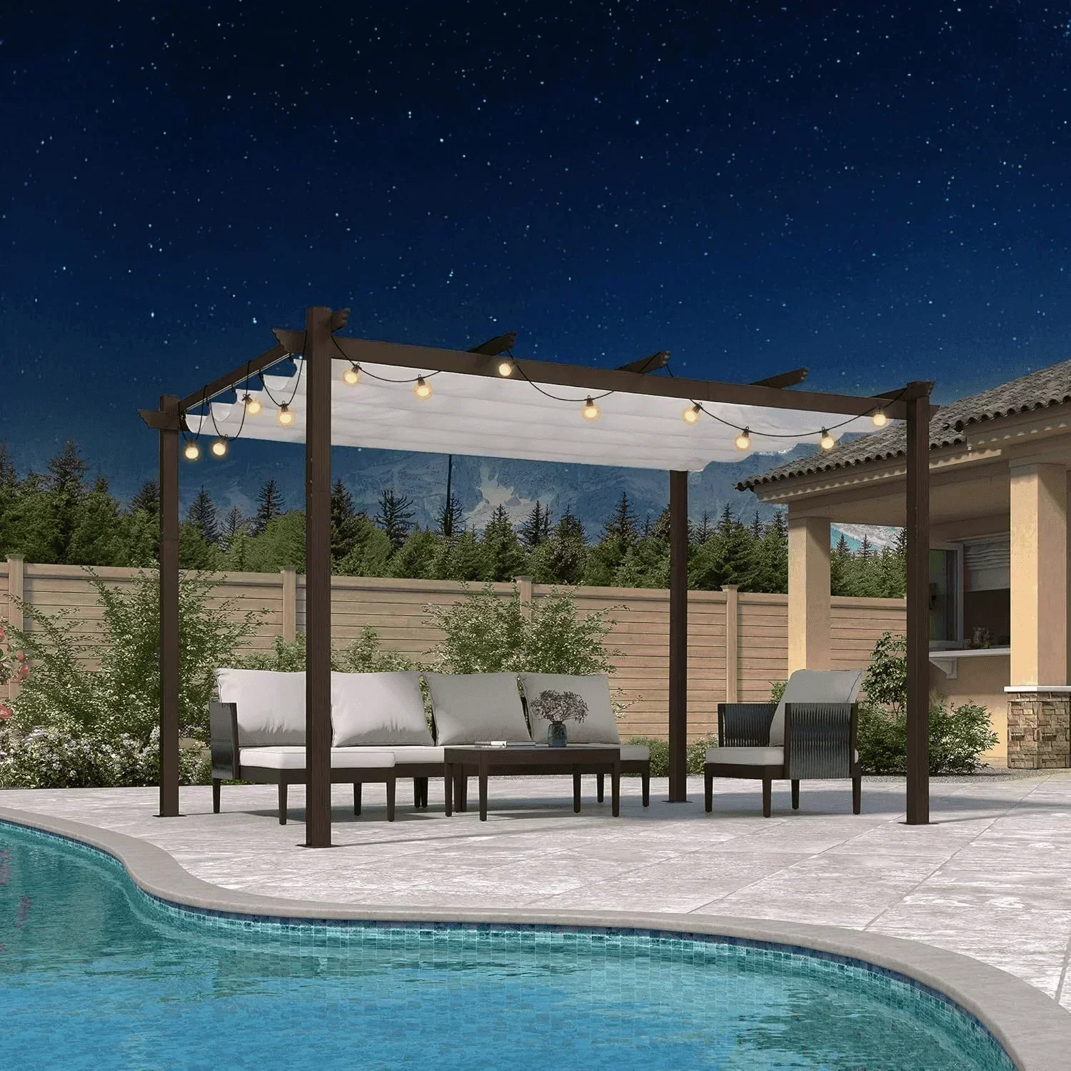 PURPLE LEAF Pergola Outdoor Retractable Metal Pergola with Canopy Patio Pergola with Shade Cover for Garden Pool Yard Beach Deck - Image 136