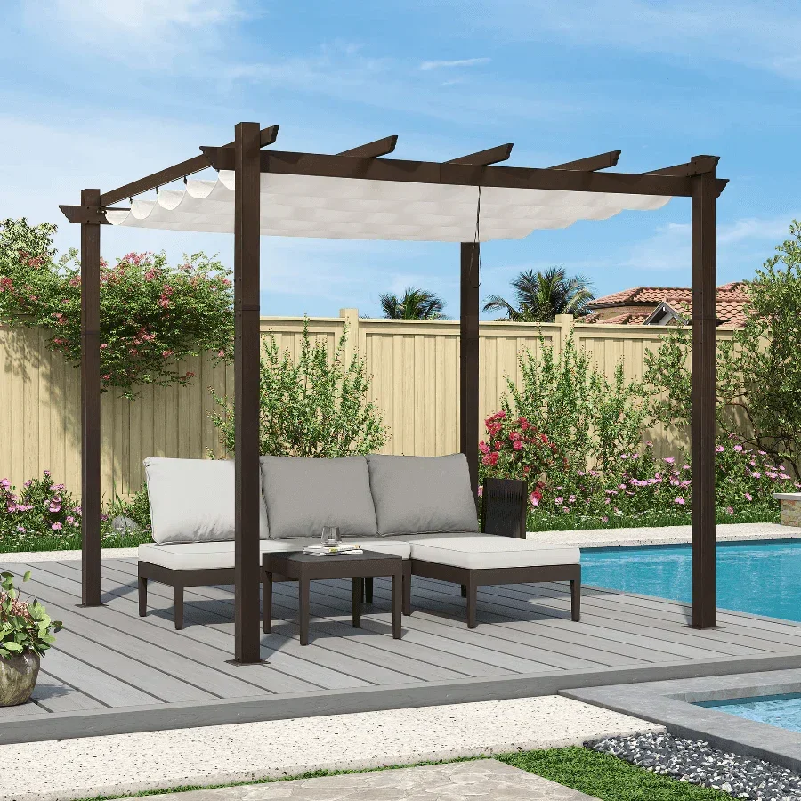 PURPLE LEAF Pergola Outdoor Retractable Metal Pergola with Canopy Patio Pergola with Shade Cover for Garden Pool Yard Beach Deck - Image 19