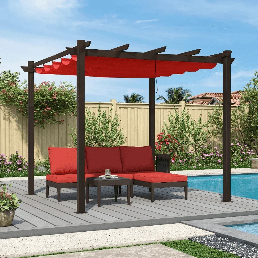 PURPLE LEAF Pergola Outdoor Retractable Metal Pergola with Canopy Patio Pergola with Shade Cover for Garden Pool Yard Beach Deck - Image 33