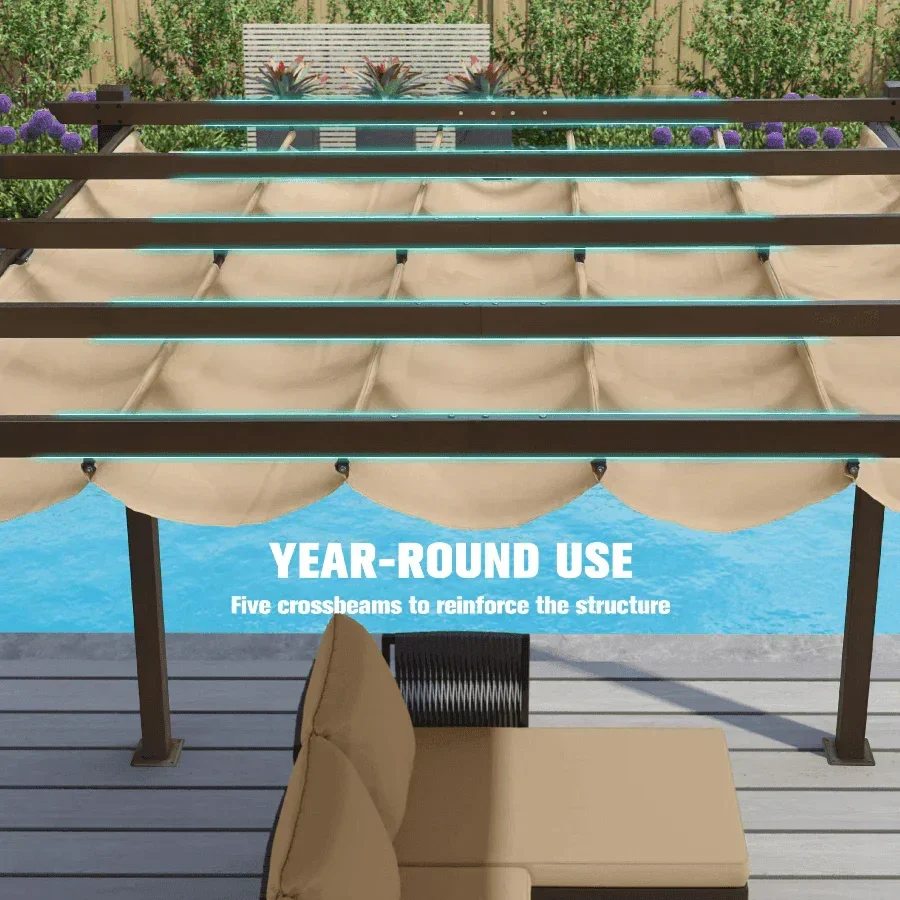 PURPLE LEAF Pergola Outdoor Retractable Metal Pergola with Canopy Patio Pergola with Shade Cover for Garden Pool Yard Beach Deck - Image 36