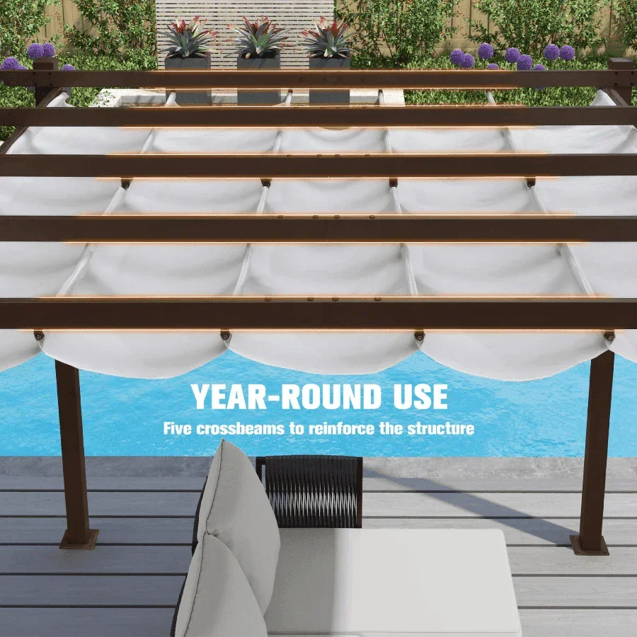 PURPLE LEAF Pergola Outdoor Retractable Metal Pergola with Canopy Patio Pergola with Shade Cover for Garden Pool Yard Beach Deck - Image 48