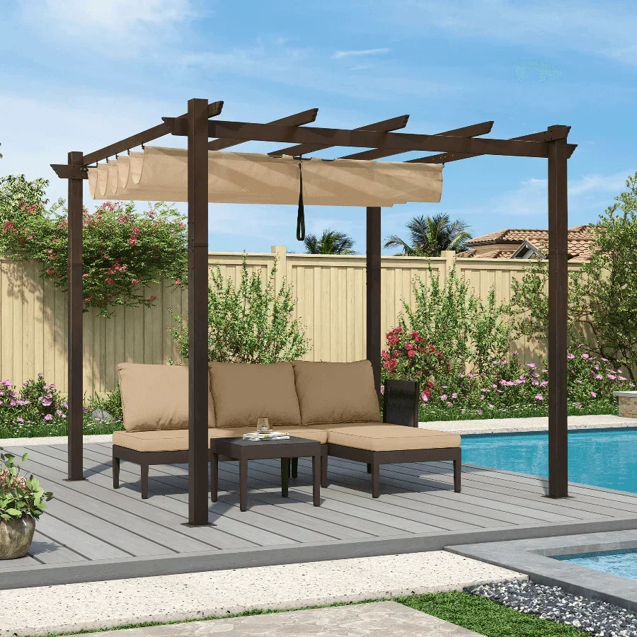 PURPLE LEAF Pergola Outdoor Retractable Metal Pergola with Canopy Patio Pergola with Shade Cover for Garden Pool Yard Beach Deck - Image 4