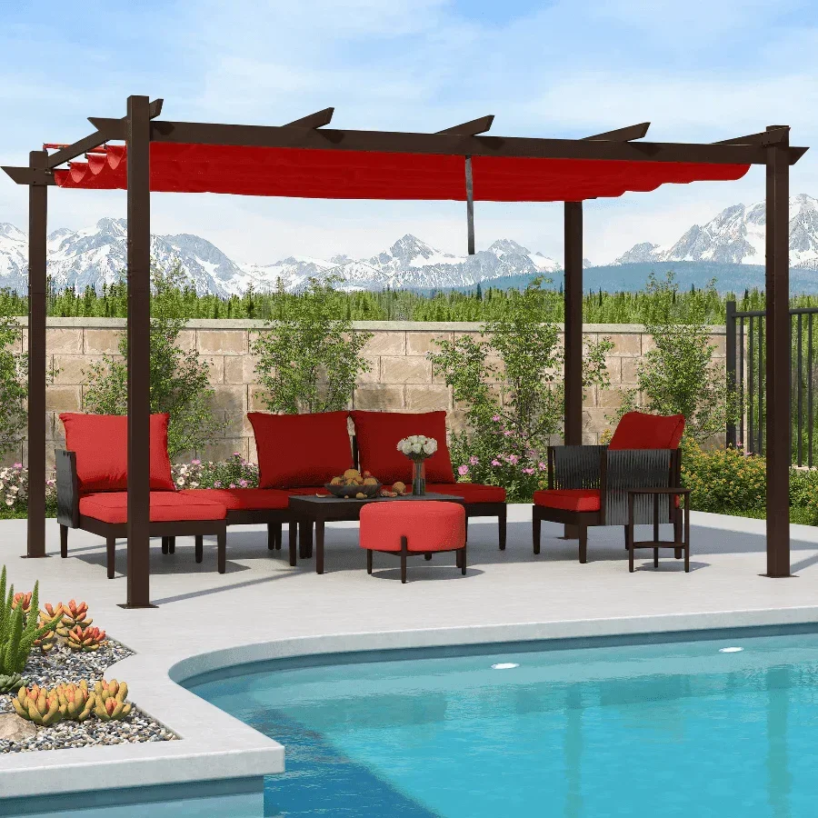 PURPLE LEAF Pergola Outdoor Retractable Metal Pergola with Canopy Patio Pergola with Shade Cover for Garden Pool Yard Beach Deck - Image 51