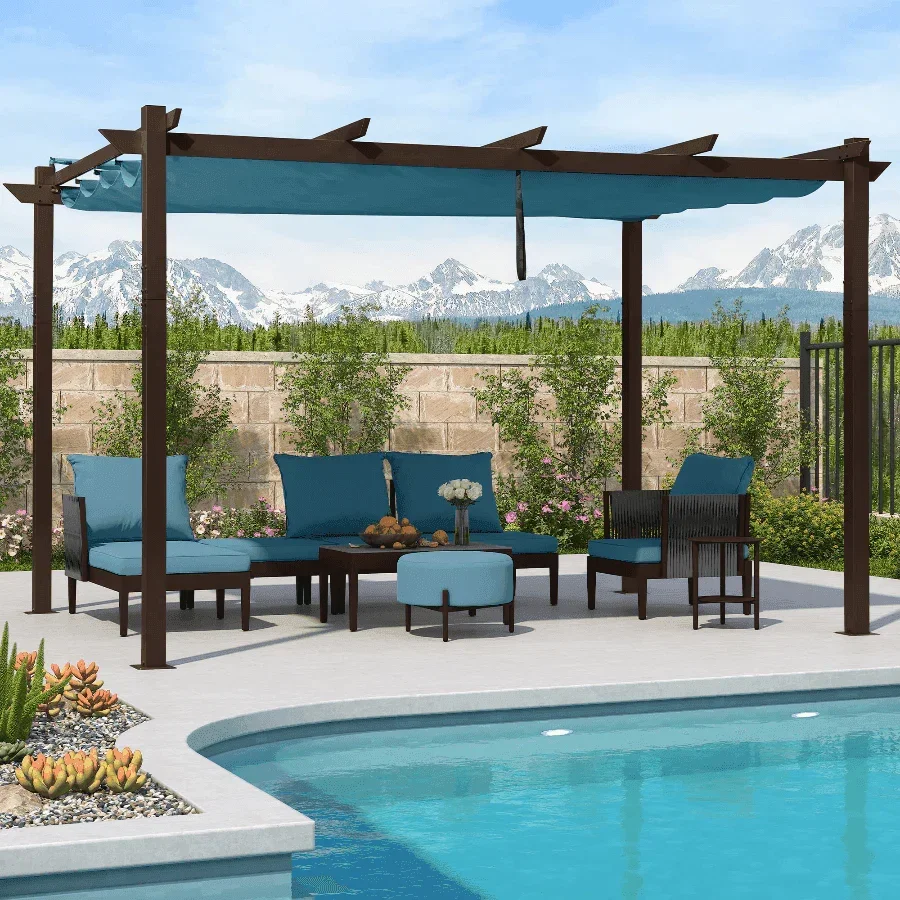 PURPLE LEAF Pergola Outdoor Retractable Metal Pergola with Canopy Patio Pergola with Shade Cover for Garden Pool Yard Beach Deck - Image 57