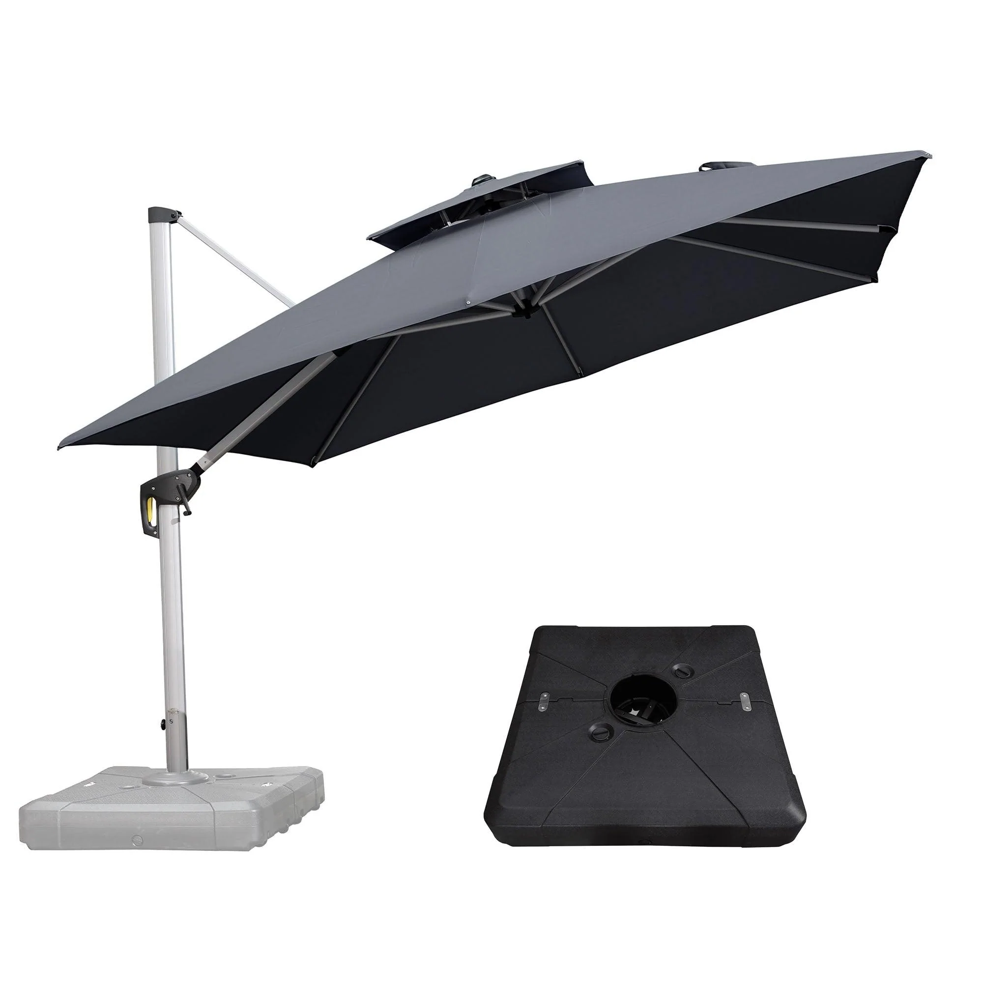 PURPLE LEAF Outdoor Patio Umbrella with Base, Cantilever Umbrellas for Garden, Grey - Image 10