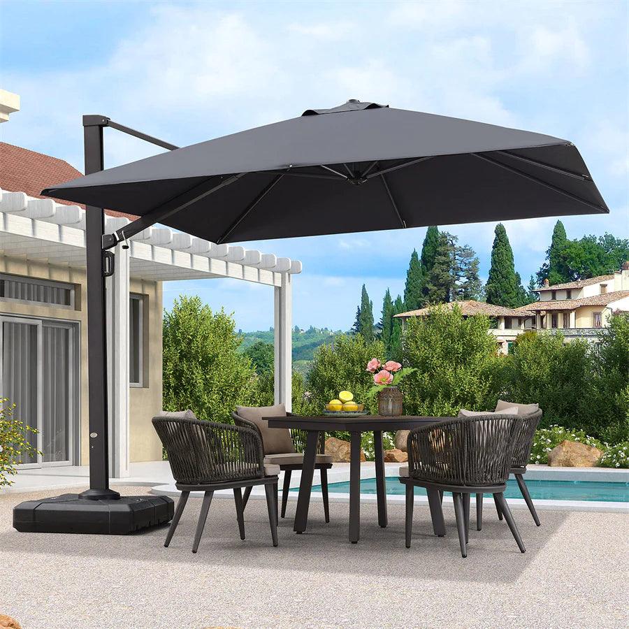 PURPLE LEAF Outdoor Patio Umbrella with Base, Cantilever Umbrellas for Garden, Grey - Image 110