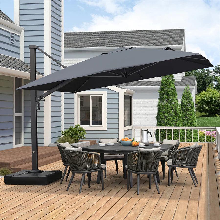 PURPLE LEAF Outdoor Patio Umbrella with Base, Cantilever Umbrellas for Garden, Grey - Image 111