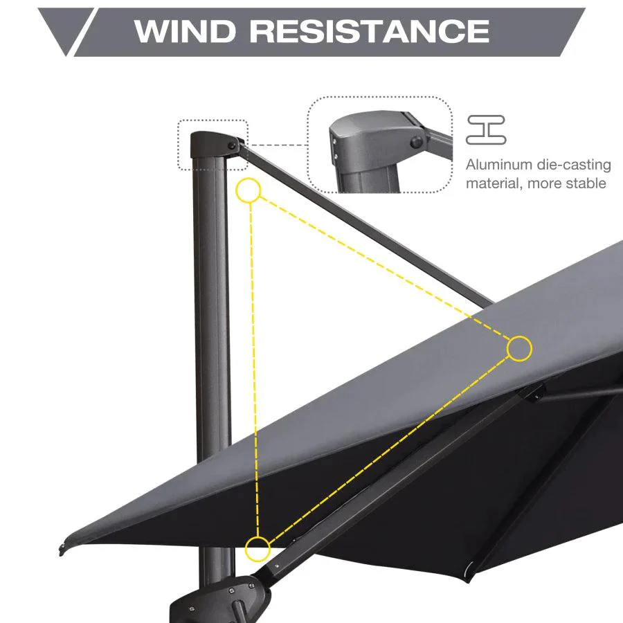 PURPLE LEAF Outdoor Patio Umbrella with Base, Cantilever Umbrellas for Garden, Grey - Image 113