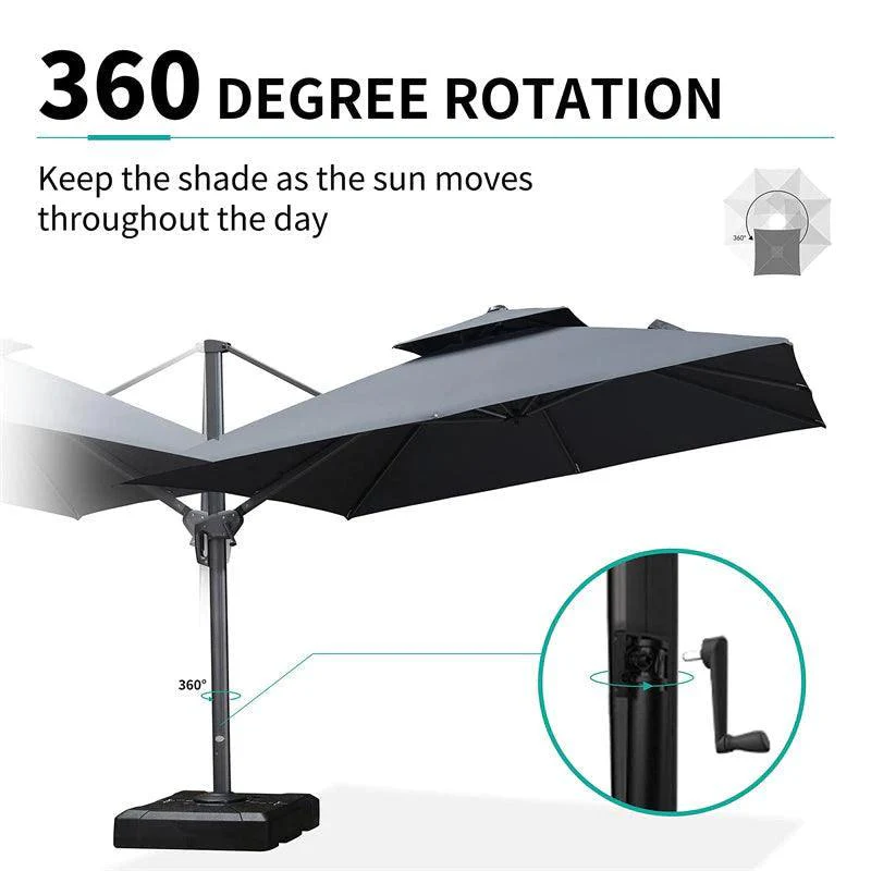 PURPLE LEAF Outdoor Patio Umbrella with Base, Cantilever Umbrellas for Garden, Grey - Image 117