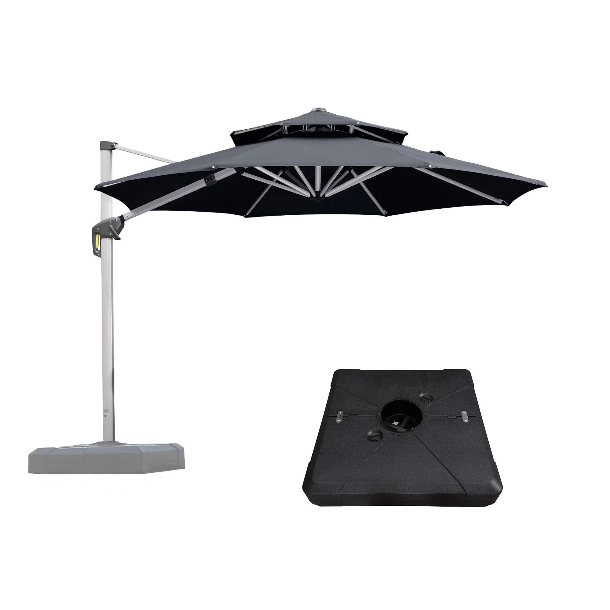 PURPLE LEAF Outdoor Patio Umbrella with Base, Cantilever Umbrellas for Garden, Grey - Image 12