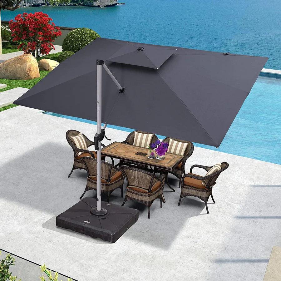 PURPLE LEAF Outdoor Patio Umbrella with Base, Cantilever Umbrellas for Garden, Grey - Image 123