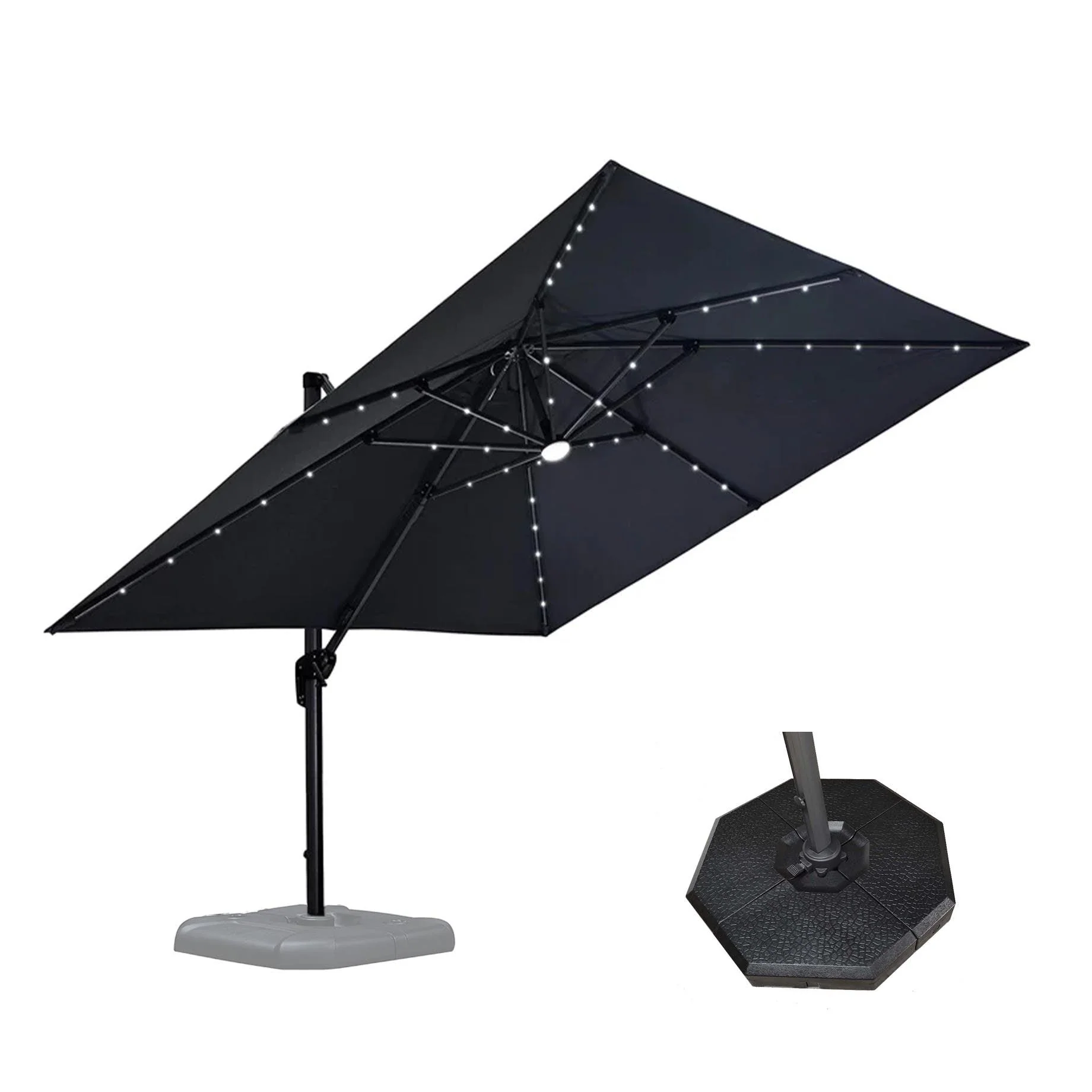 PURPLE LEAF Outdoor Patio Umbrella with Base, Cantilever Umbrellas for Garden, Grey - Image 125