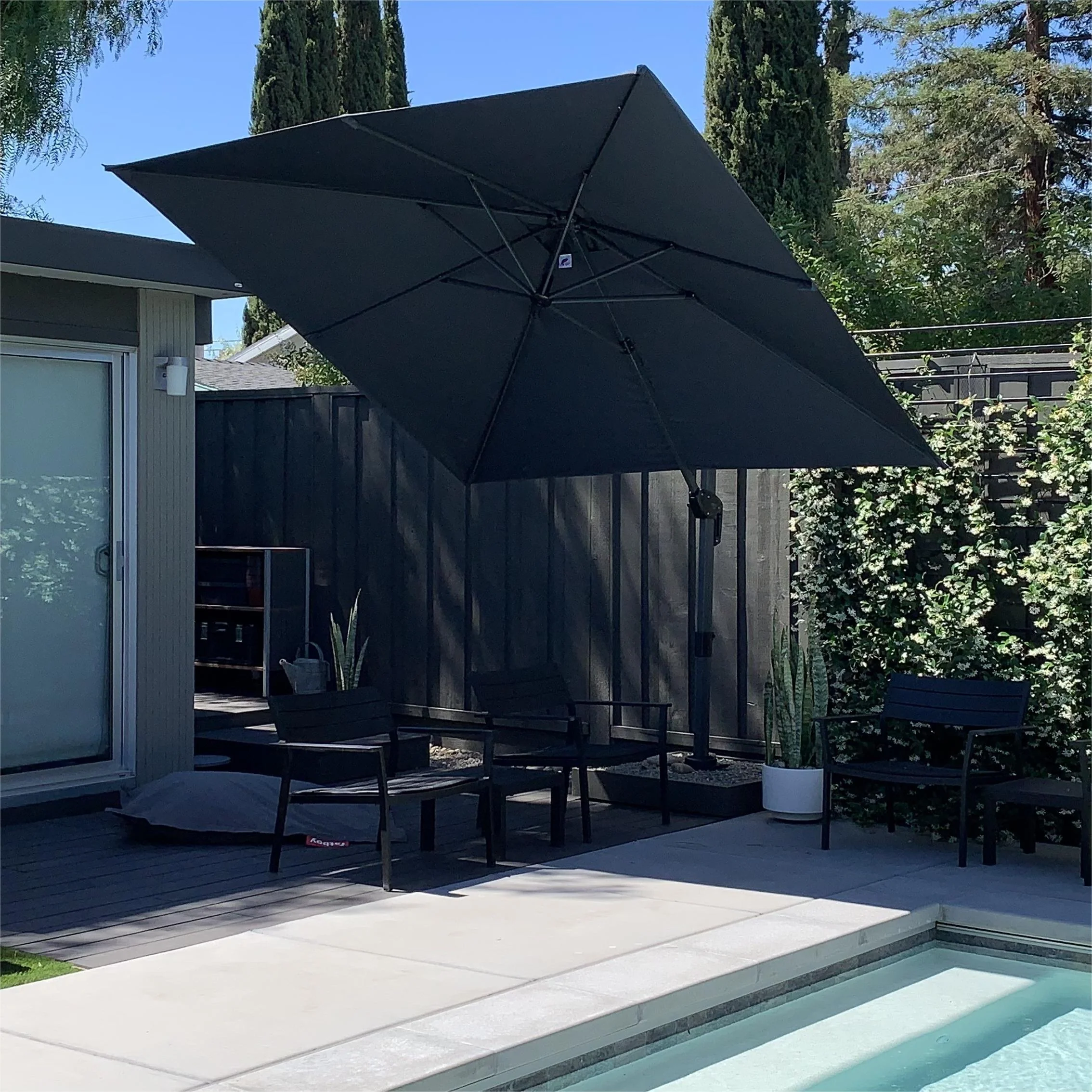 PURPLE LEAF Outdoor Patio Umbrella with Base, Cantilever Umbrellas for Garden, Grey - Image 129