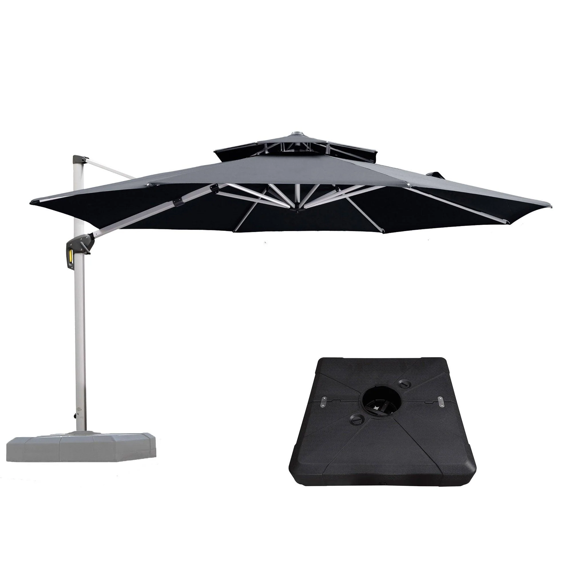 PURPLE LEAF Outdoor Patio Umbrella with Base, Cantilever Umbrellas for Garden, Grey - Image 13