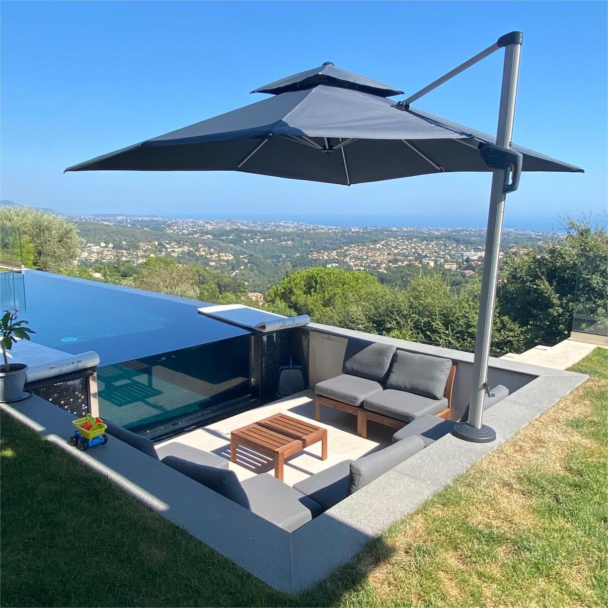 PURPLE LEAF Outdoor Patio Umbrella with Base, Cantilever Umbrellas for Garden, Grey - Image 132