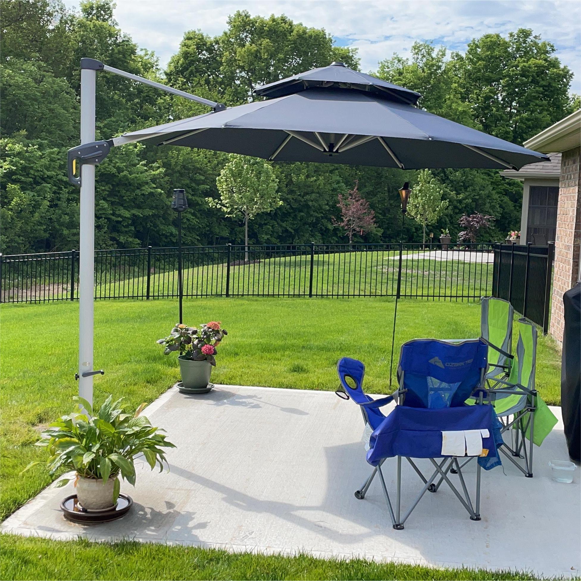 PURPLE LEAF Outdoor Patio Umbrella with Base, Cantilever Umbrellas for Garden, Grey - Image 133