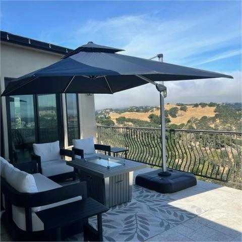 PURPLE LEAF Outdoor Patio Umbrella with Base, Cantilever Umbrellas for Garden, Grey - Image 134