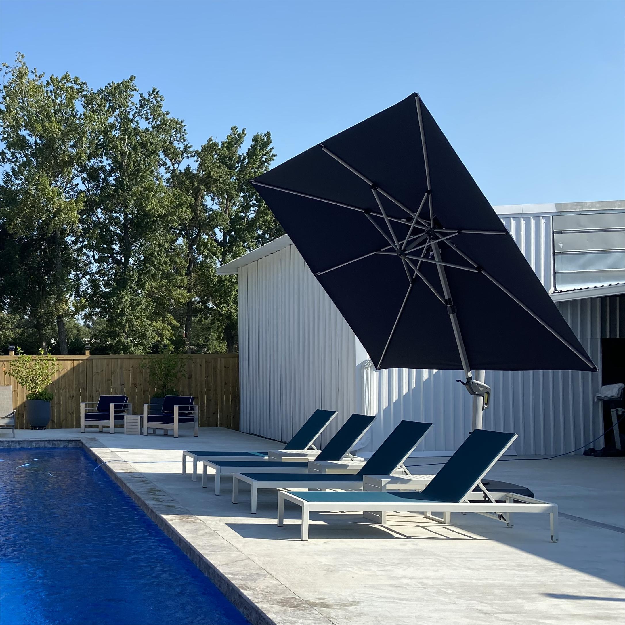 PURPLE LEAF Outdoor Patio Umbrella with Base, Cantilever Umbrellas for Garden, Grey - Image 136