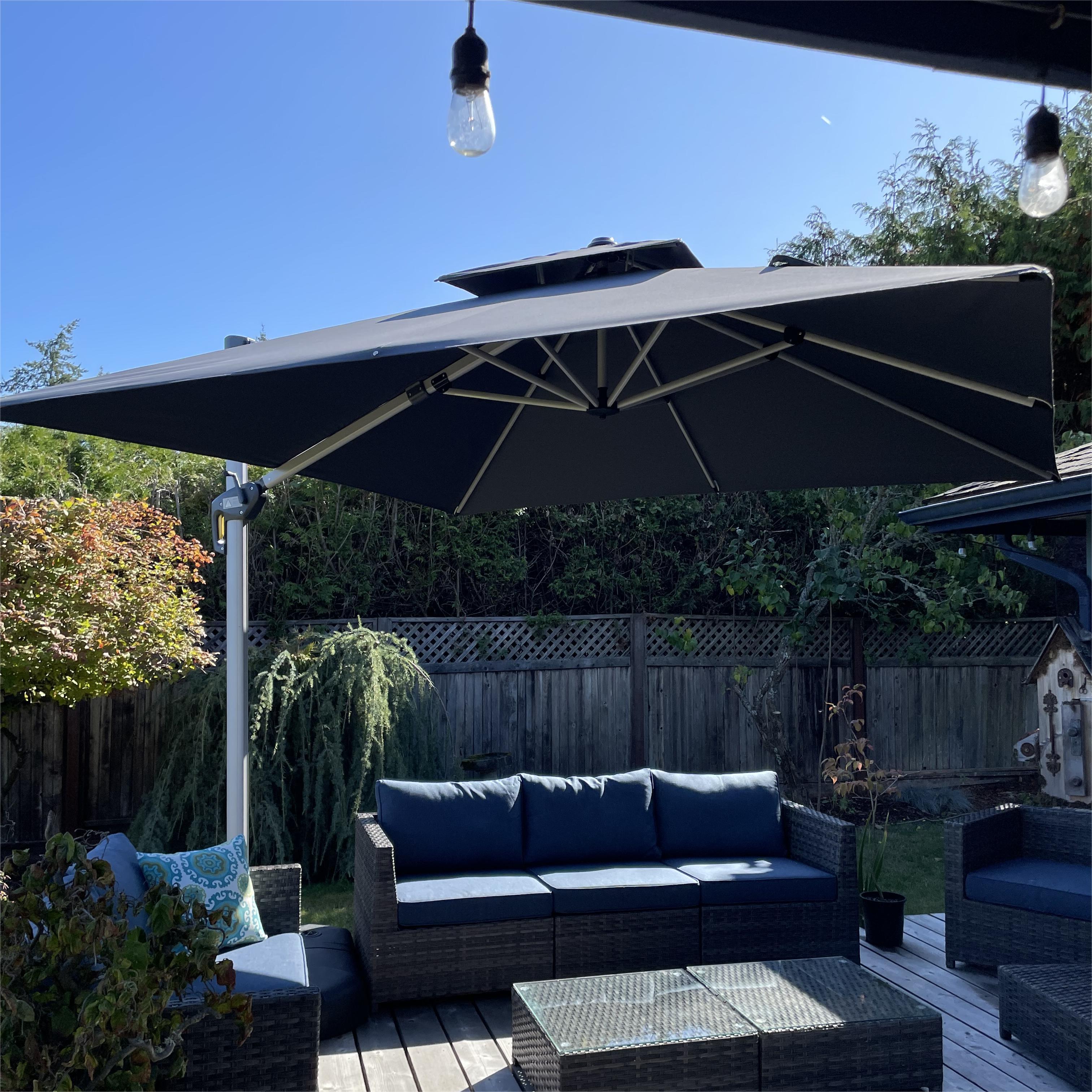 PURPLE LEAF Outdoor Patio Umbrella with Base, Cantilever Umbrellas for Garden, Grey - Image 137