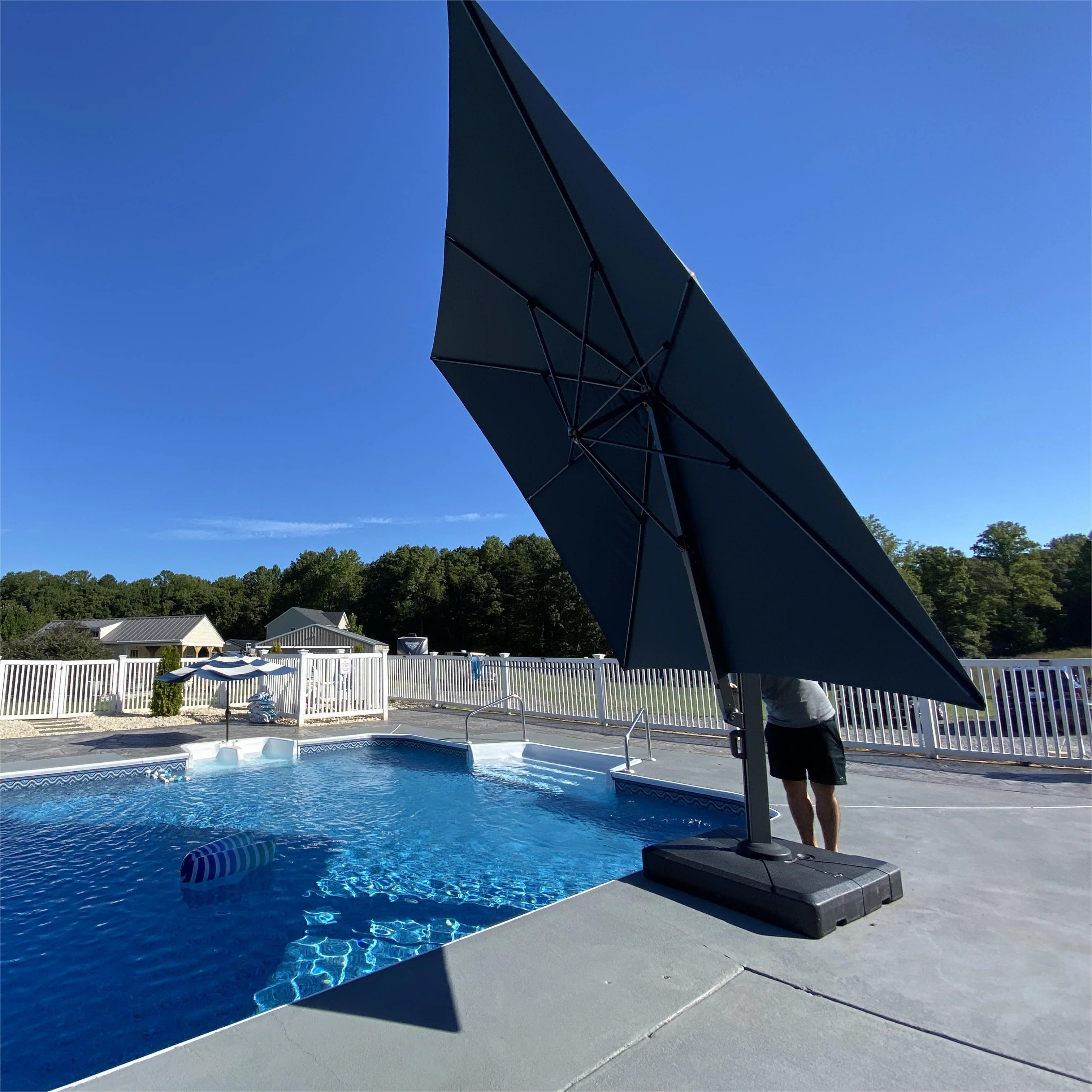 PURPLE LEAF Outdoor Patio Umbrella with Base, Cantilever Umbrellas for Garden, Grey - Image 138