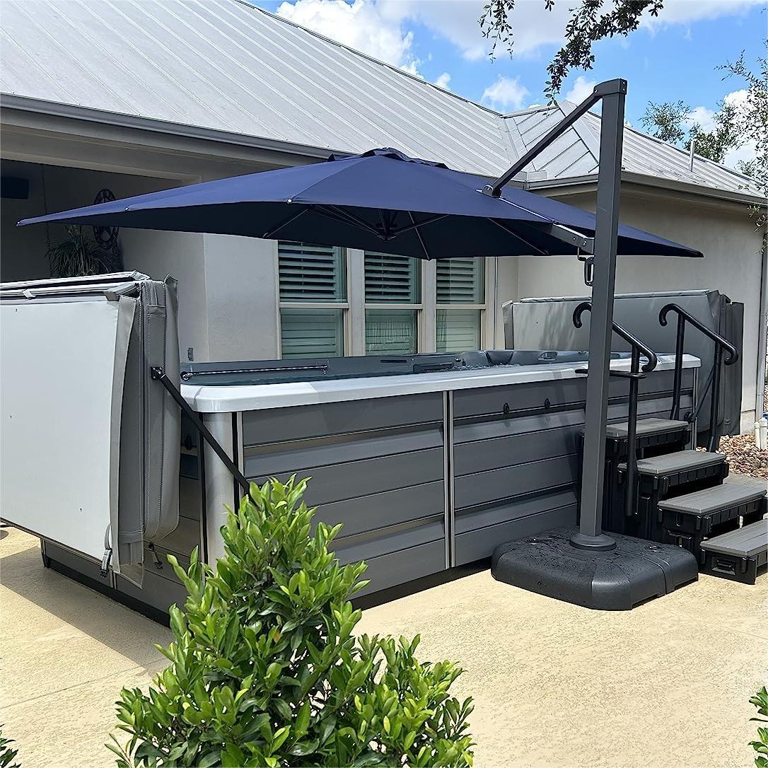 PURPLE LEAF Outdoor Patio Umbrella with Base, Cantilever Umbrellas for Garden, Grey - Image 139