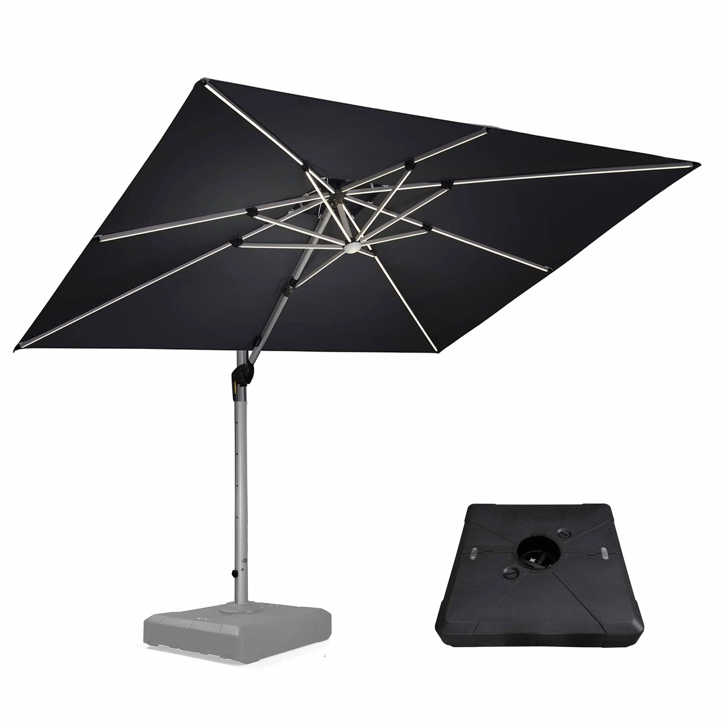 PURPLE LEAF Outdoor Patio Umbrella with Base, Cantilever Umbrellas for Garden, Grey - Image 14