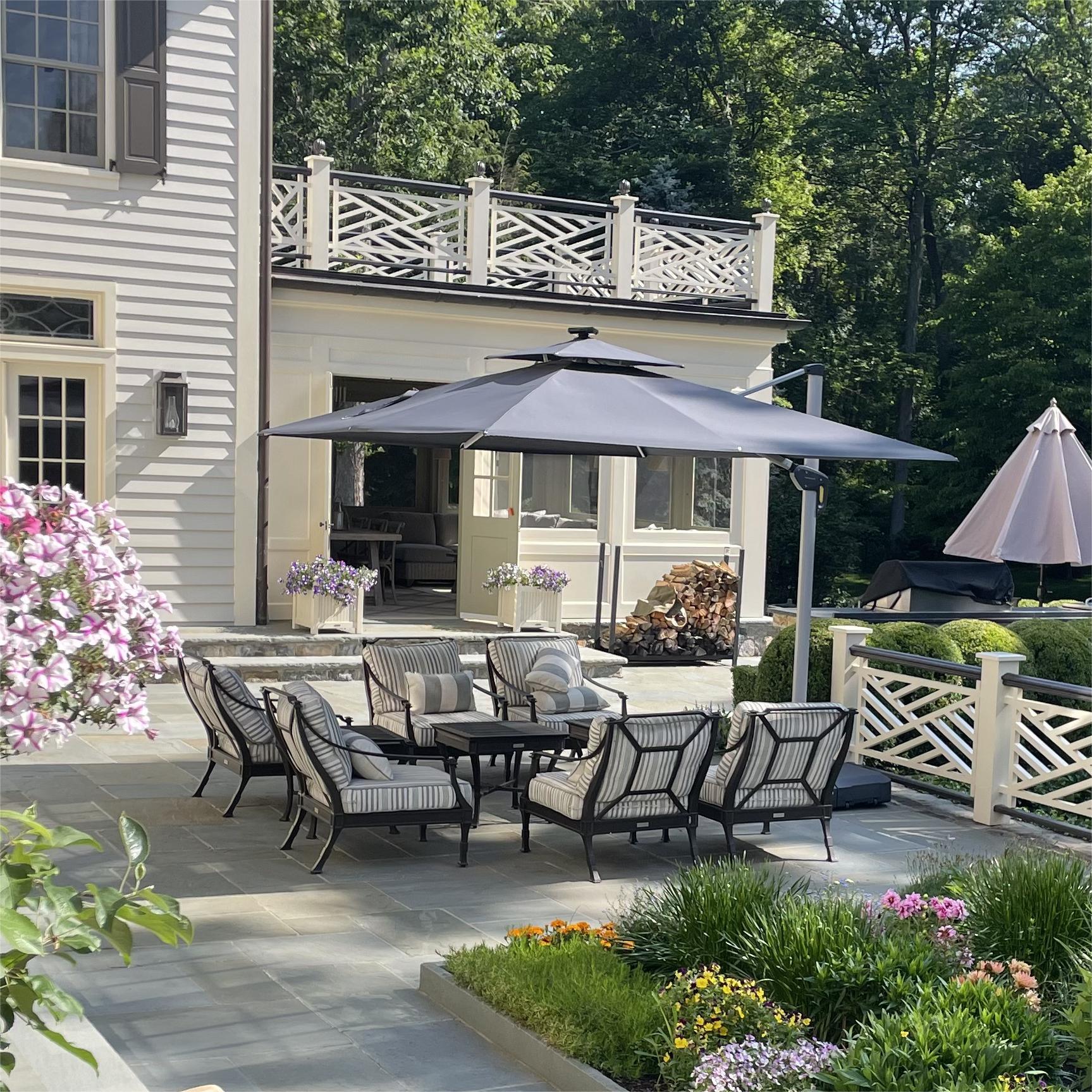 PURPLE LEAF Outdoor Patio Umbrella with Base, Cantilever Umbrellas for Garden, Grey - Image 140