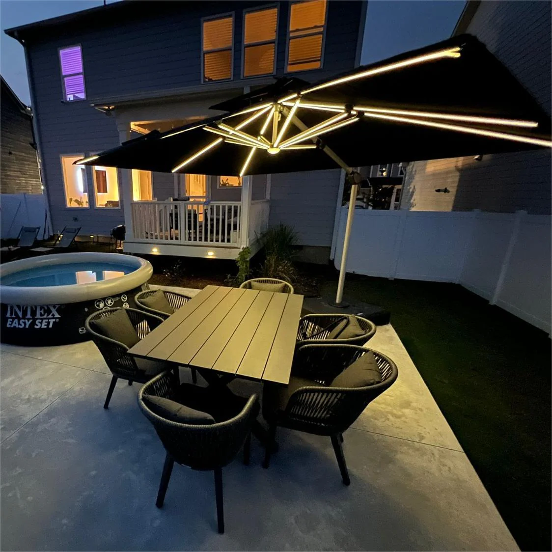PURPLE LEAF Outdoor Patio Umbrella with Base, Cantilever Umbrellas for Garden, Grey - Image 142