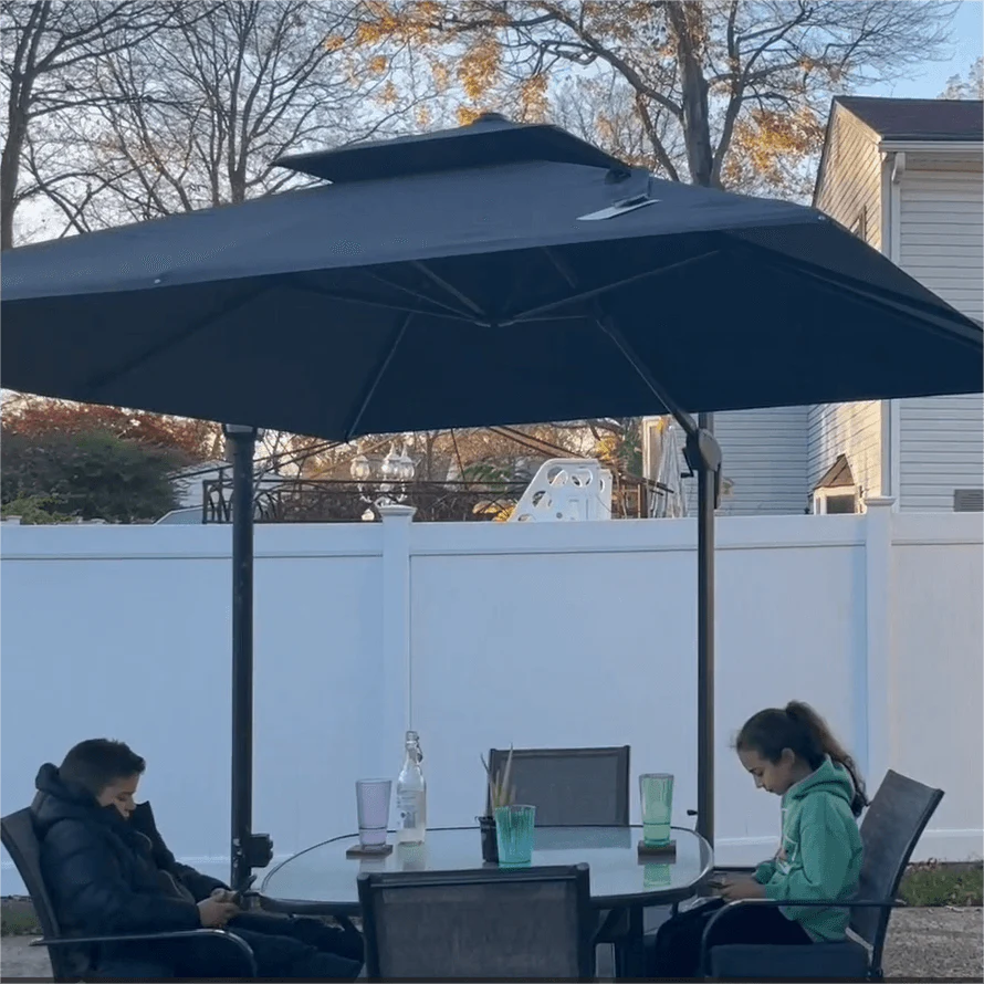 PURPLE LEAF Outdoor Patio Umbrella with Base, Cantilever Umbrellas for Garden, Grey - Image 144