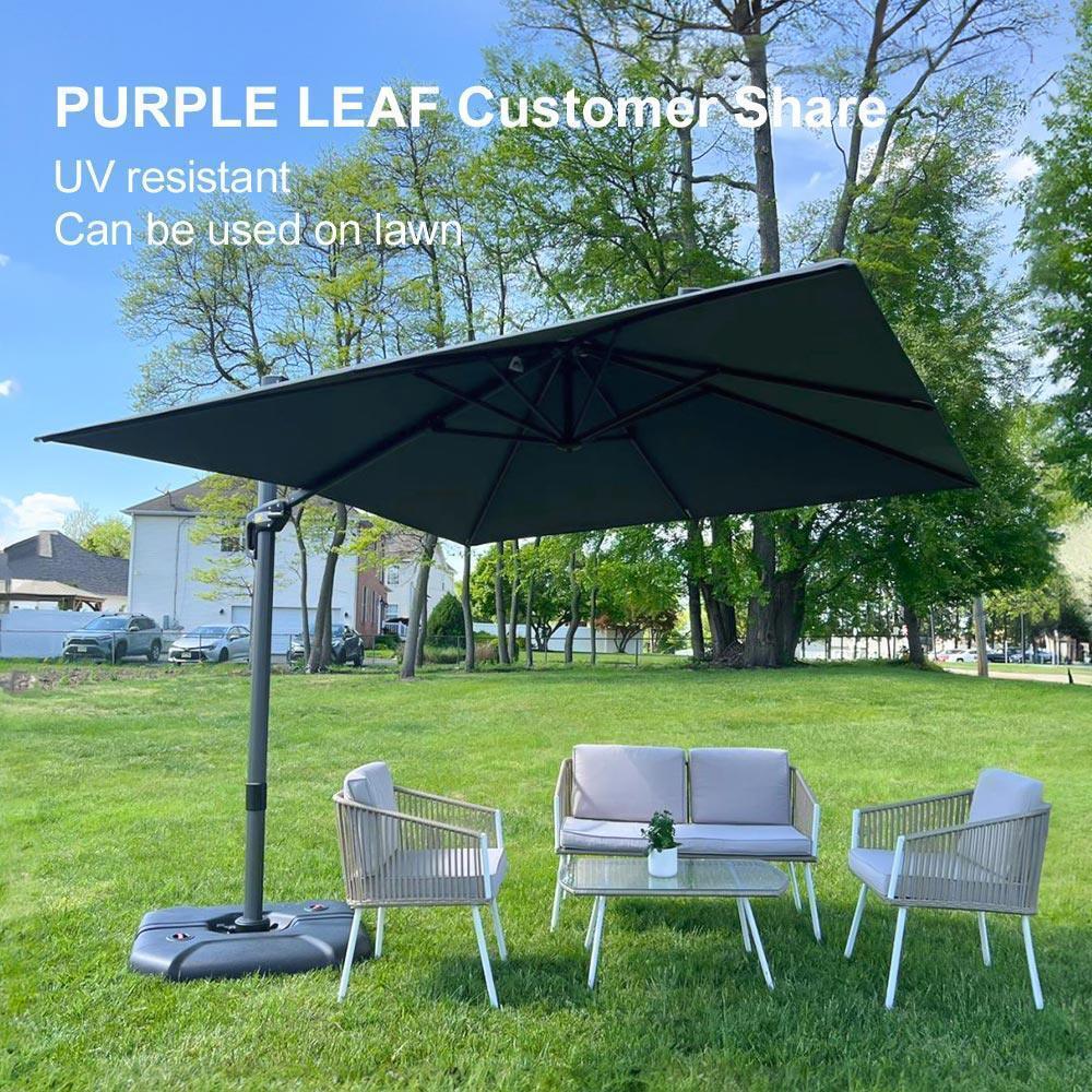 PURPLE LEAF Outdoor Patio Umbrella with Base, Cantilever Umbrellas for Garden, Grey - Image 145