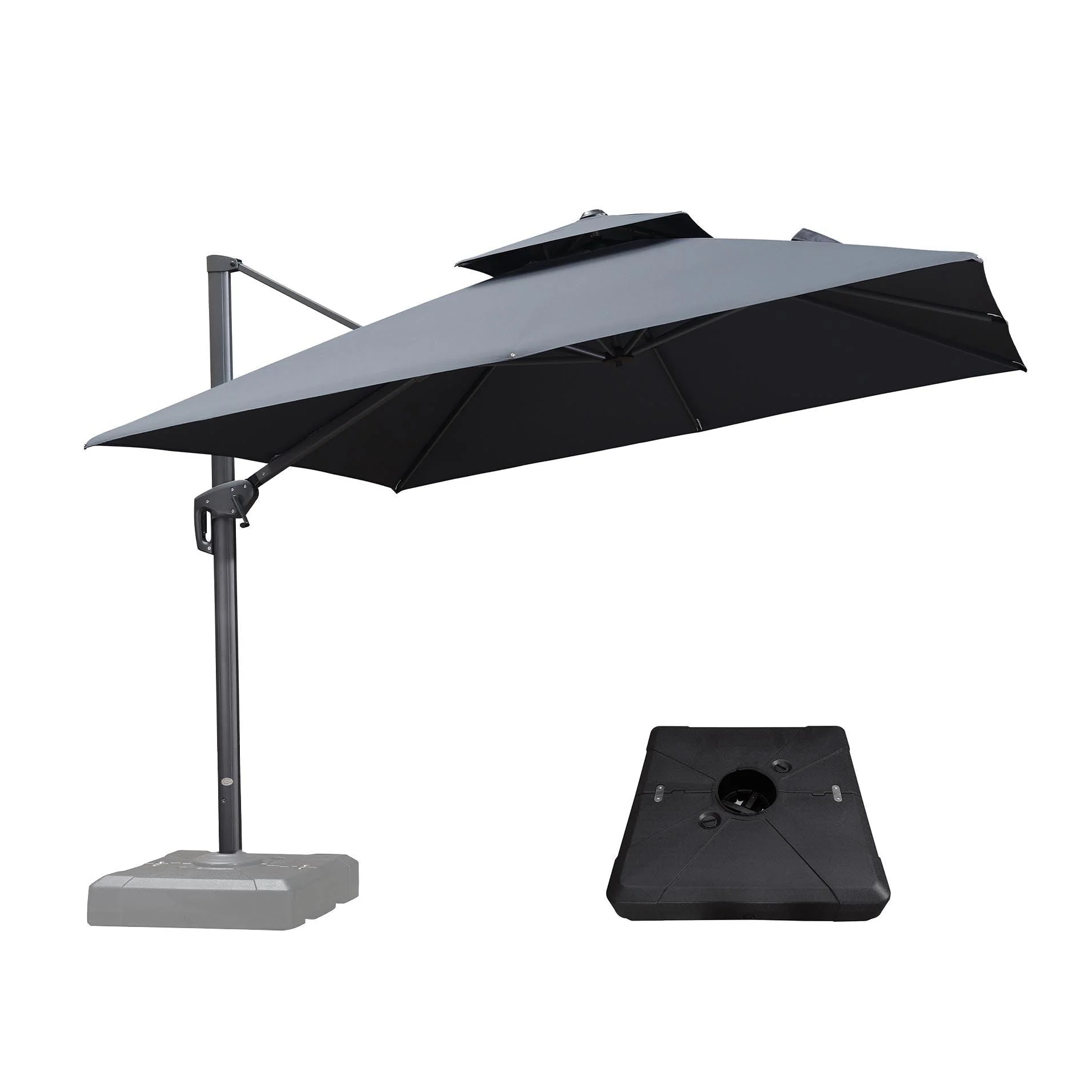 PURPLE LEAF Outdoor Patio Umbrella with Base, Cantilever Umbrellas for Garden, Grey - Image 15
