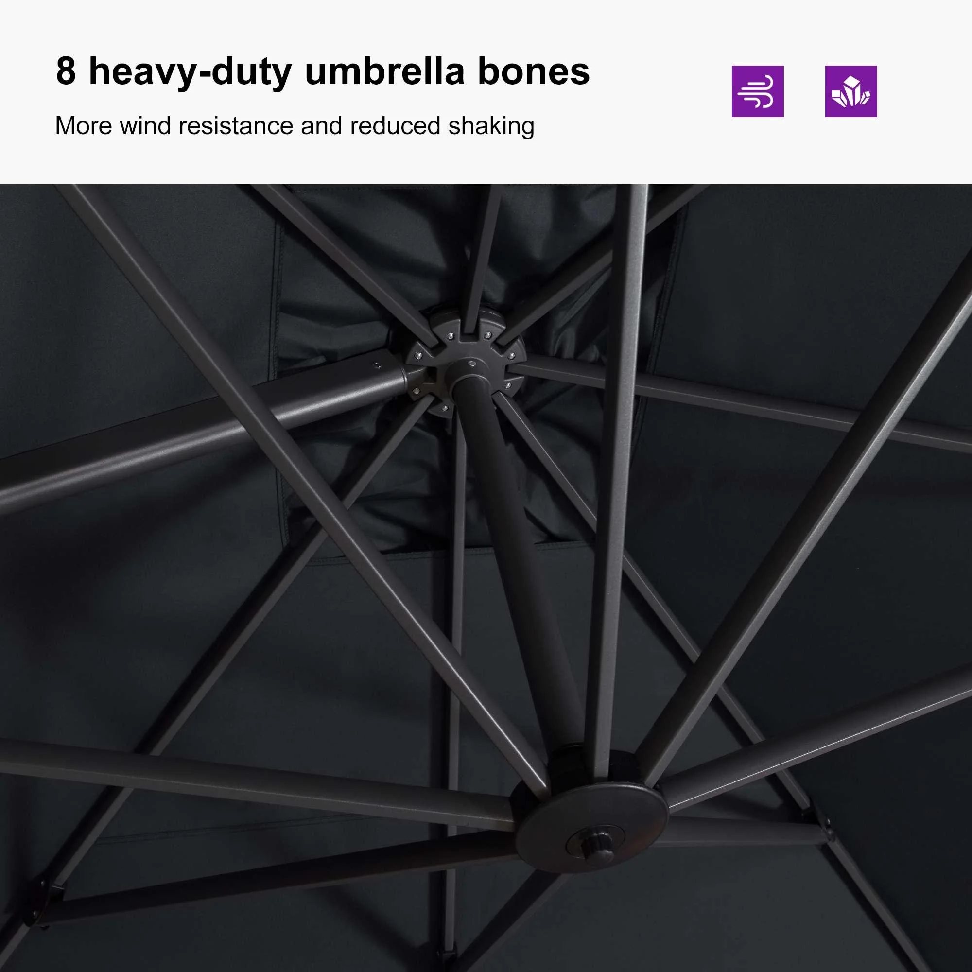 PURPLE LEAF Outdoor Patio Umbrella with Base, Cantilever Umbrellas for Garden, Grey - Image 155