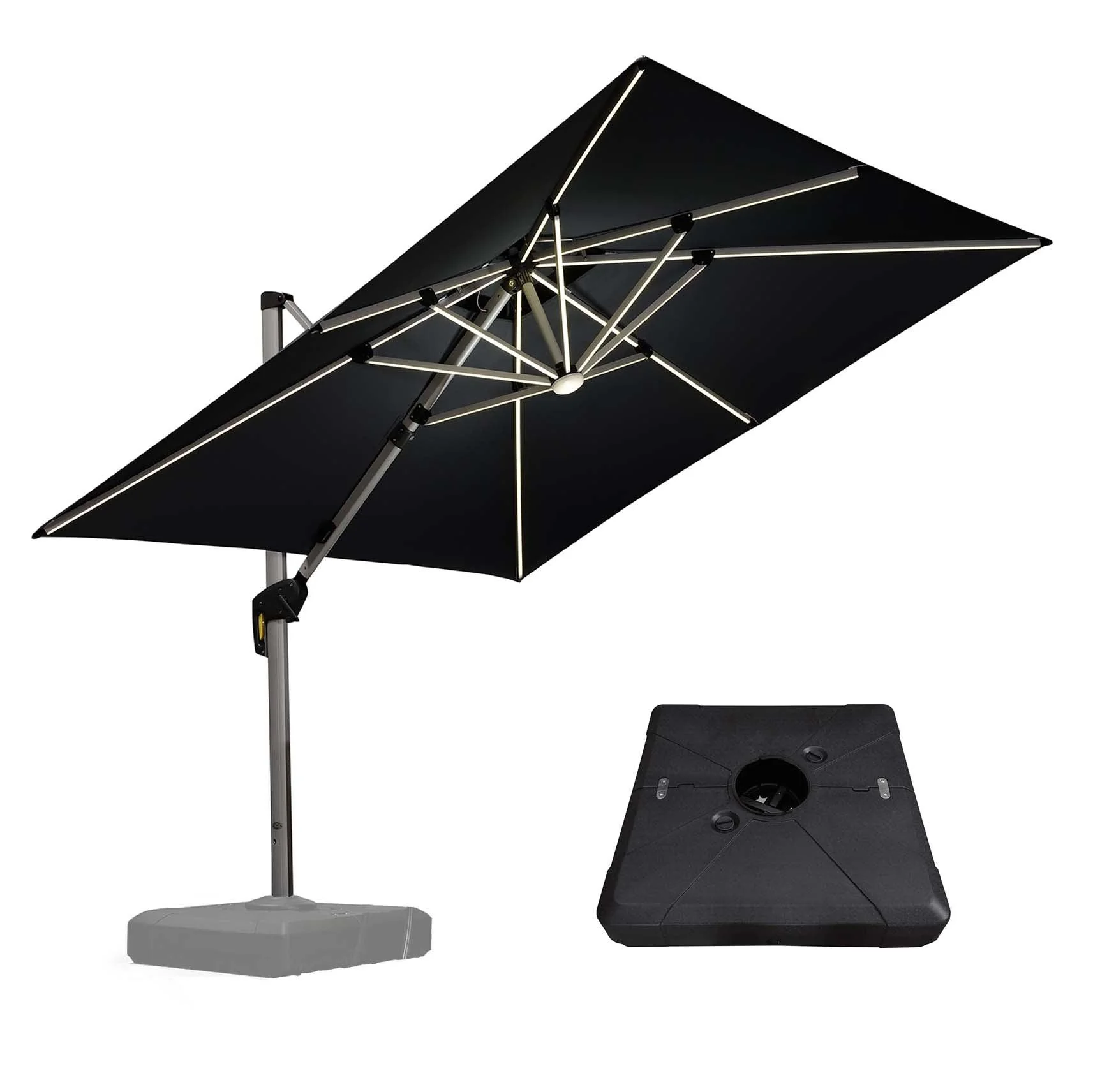 PURPLE LEAF Outdoor Patio Umbrella with Base, Cantilever Umbrellas for Garden, Grey - Image 19