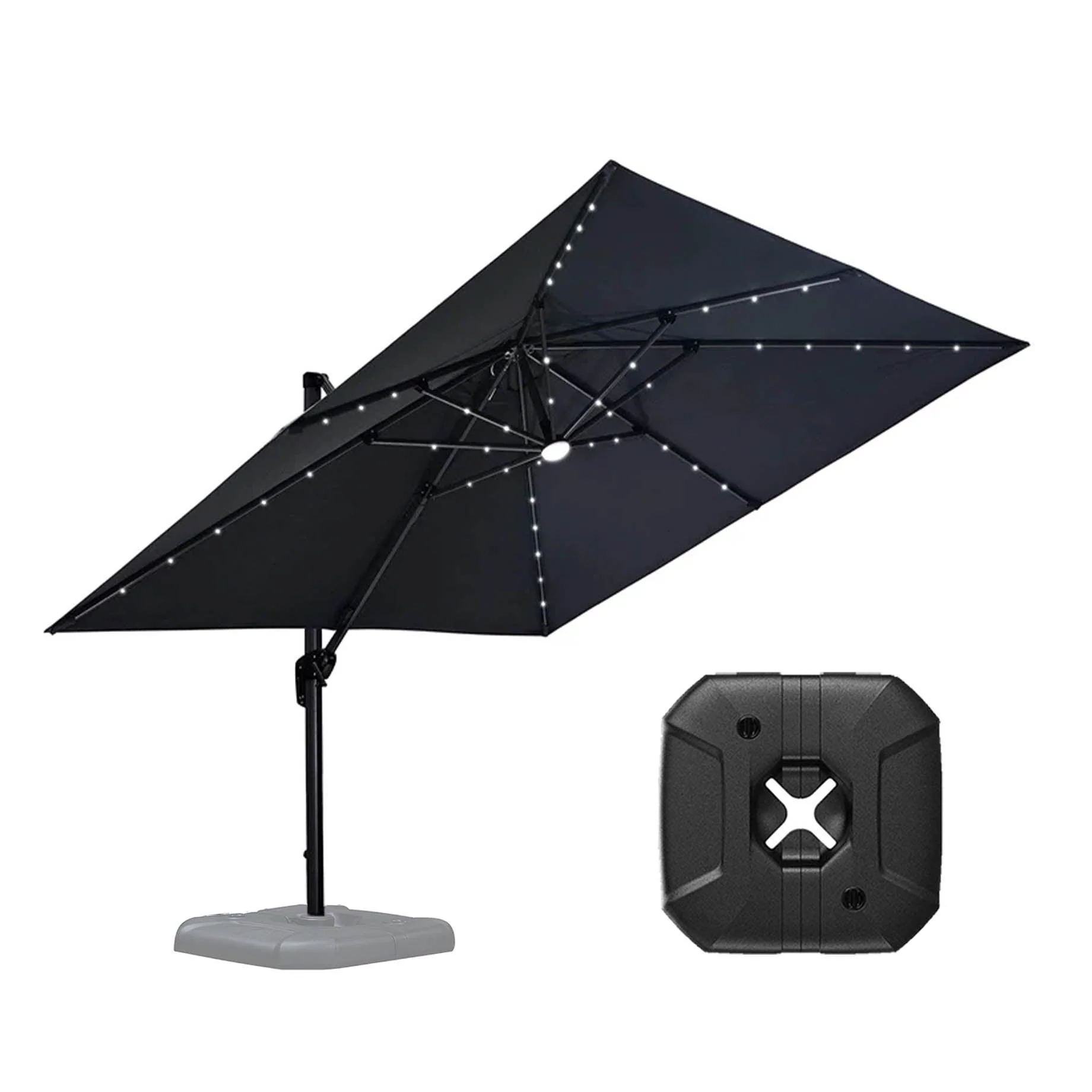 PURPLE LEAF Outdoor Patio Umbrella with Base, Cantilever Umbrellas for Garden, Grey - Image 20