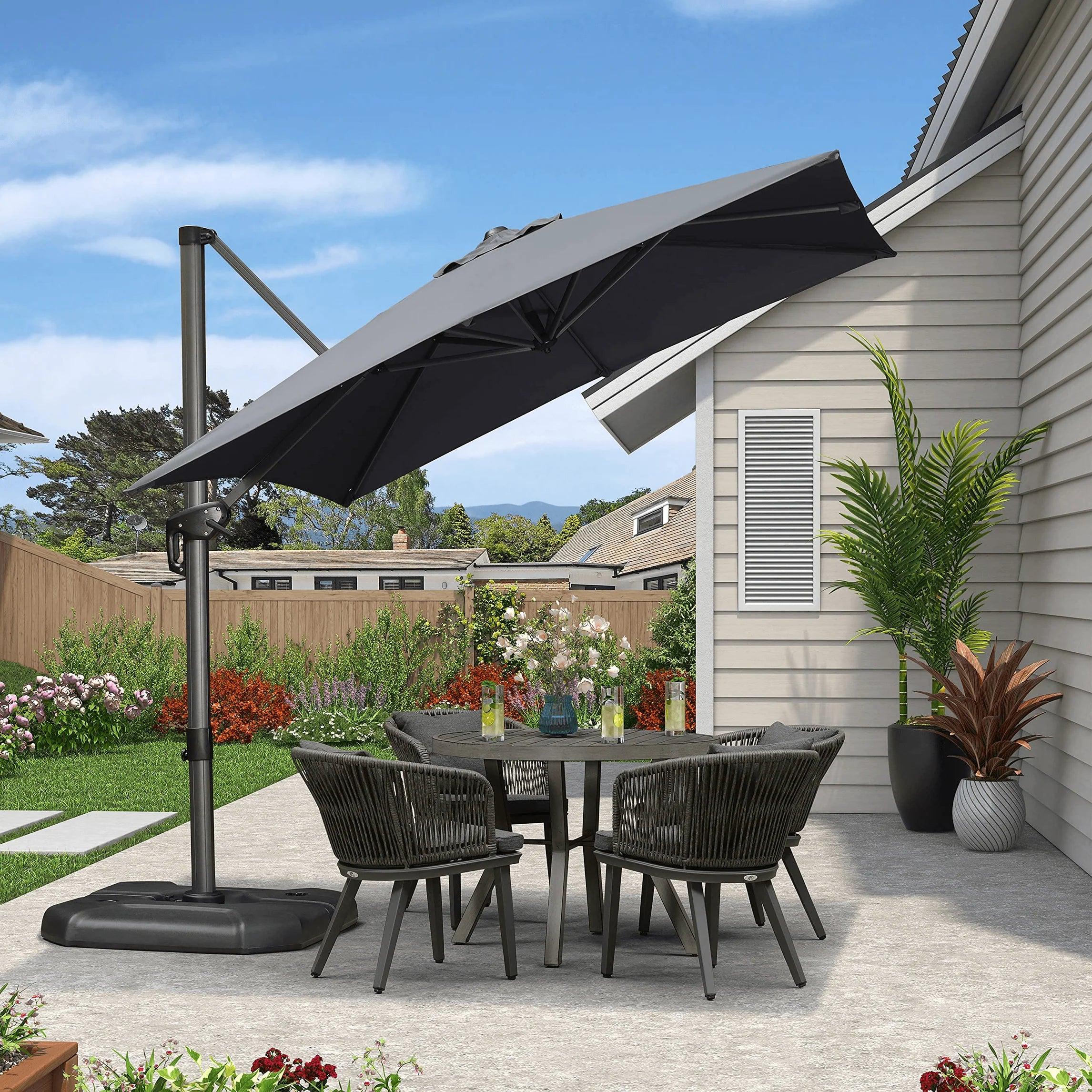 PURPLE LEAF Outdoor Patio Umbrella with Base, Cantilever Umbrellas for Garden, Grey - Image 31