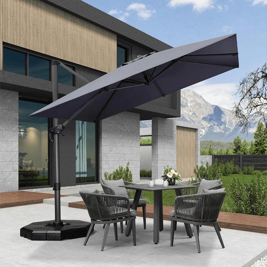 PURPLE LEAF Outdoor Patio Umbrella with Base, Cantilever Umbrellas for Garden, Grey - Image 37