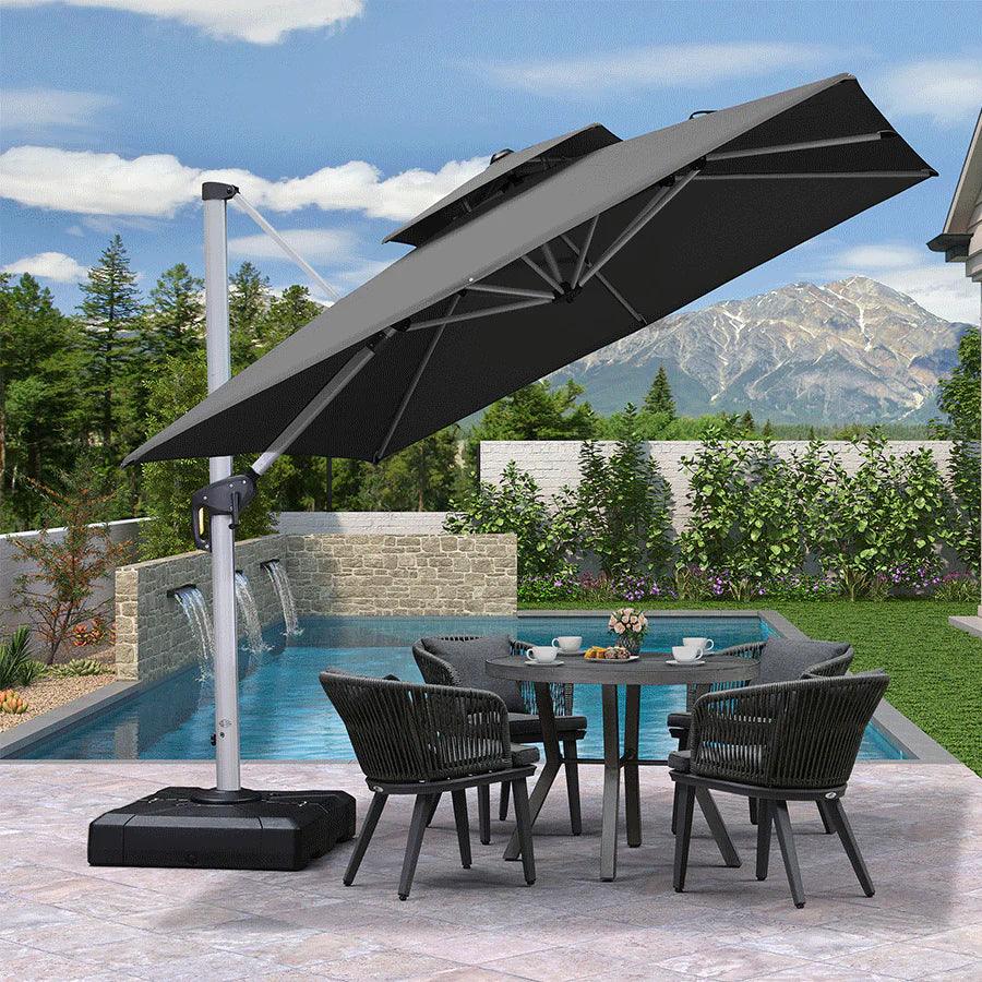 PURPLE LEAF Outdoor Patio Umbrella with Base, Cantilever Umbrellas for Garden, Grey - Image 44