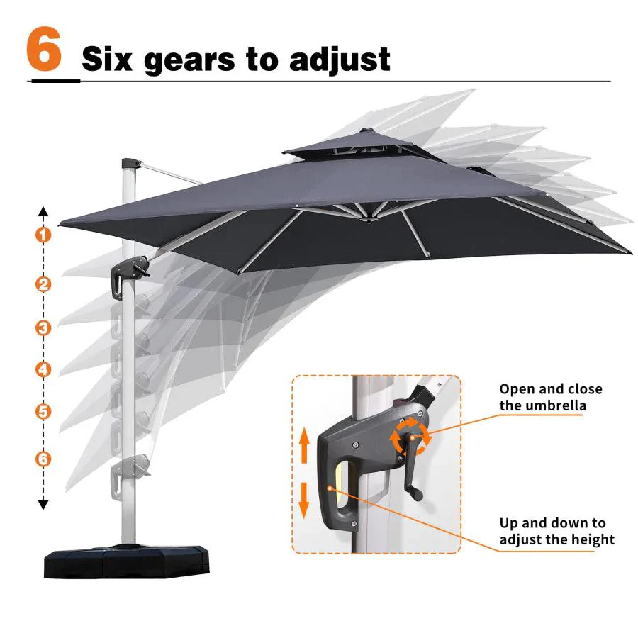 PURPLE LEAF Outdoor Patio Umbrella with Base, Cantilever Umbrellas for Garden, Grey - Image 47