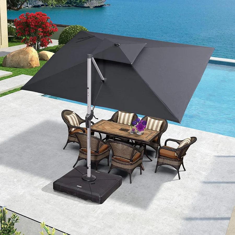 PURPLE LEAF Outdoor Patio Umbrella with Base, Cantilever Umbrellas for Garden, Grey - Image 55