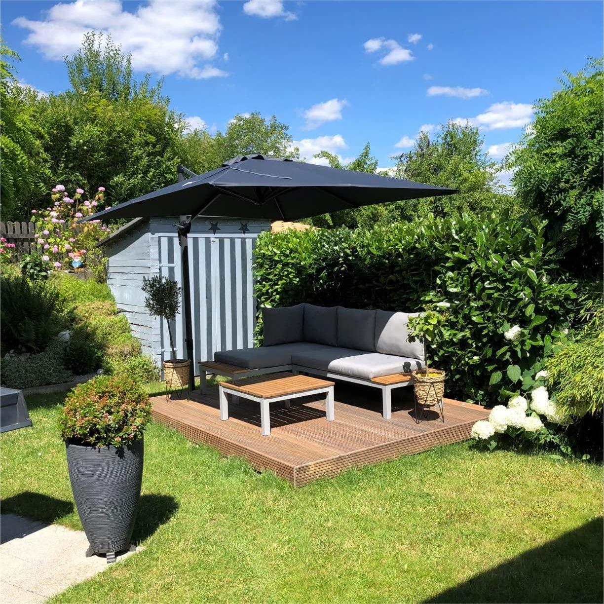 PURPLE LEAF Outdoor Patio Umbrella with Base, Cantilever Umbrellas for Garden, Grey - Image 6