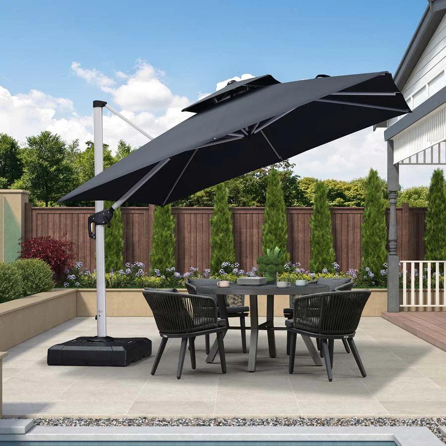 PURPLE LEAF Outdoor Patio Umbrella with Base, Cantilever Umbrellas for Garden, Grey - Image 61