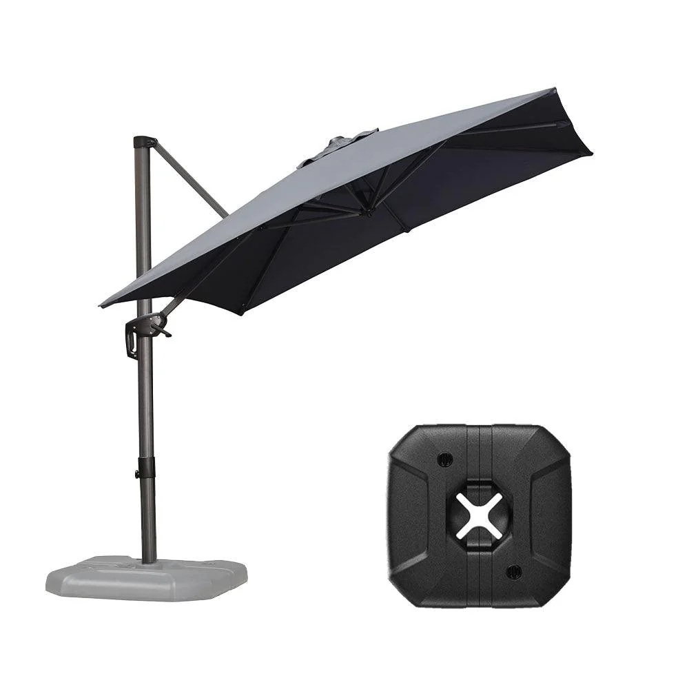 PURPLE LEAF Outdoor Patio Umbrella with Base, Cantilever Umbrellas for Garden, Grey - Image 7