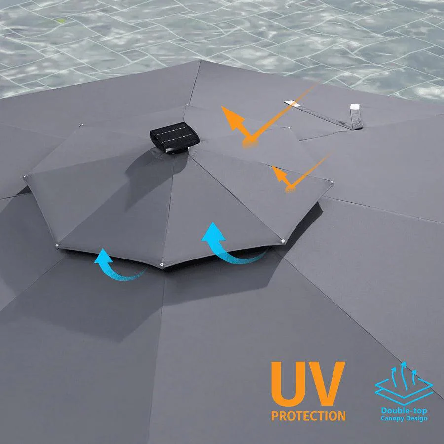 PURPLE LEAF Outdoor Patio Umbrella with Base, Cantilever Umbrellas for Garden, Grey - Image 70