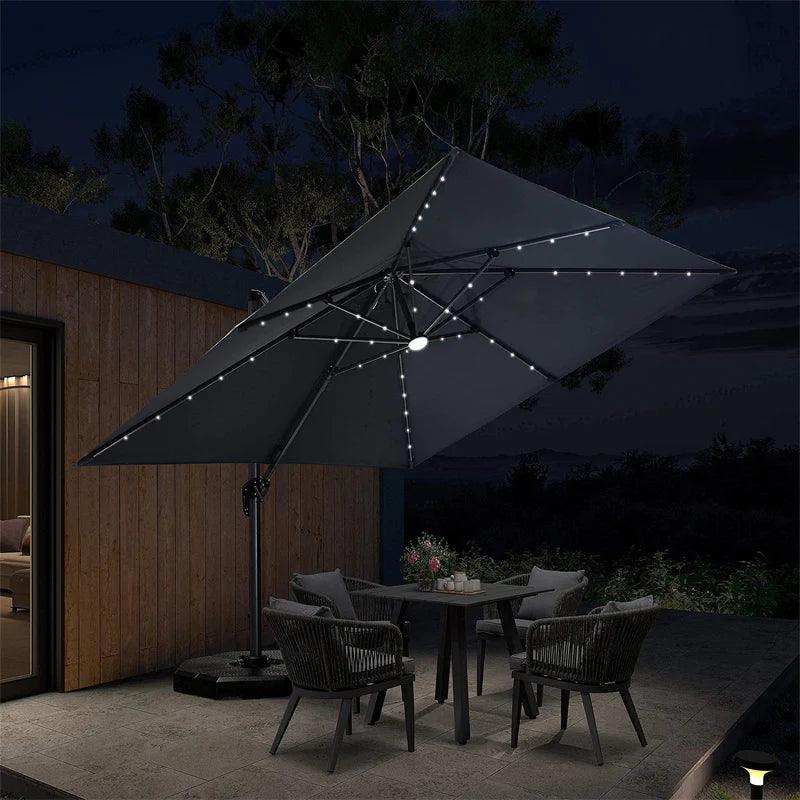 PURPLE LEAF Outdoor Patio Umbrella with Base, Cantilever Umbrellas for Garden, Grey - Image 81