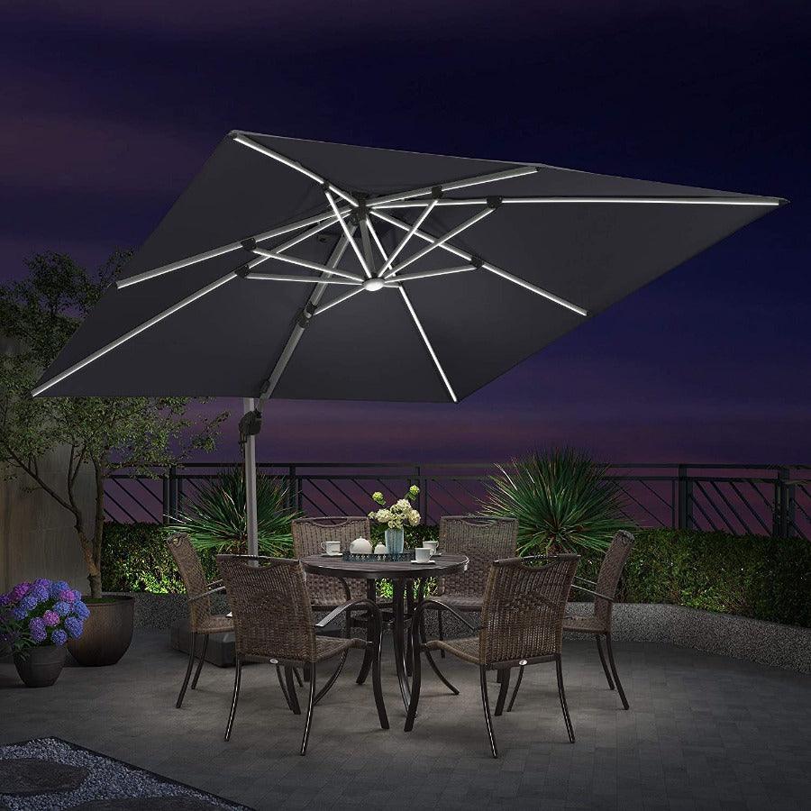 PURPLE LEAF Outdoor Patio Umbrella with Base, Cantilever Umbrellas for Garden, Grey - Image 87