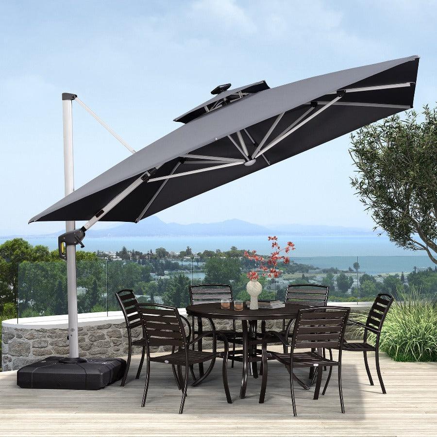 PURPLE LEAF Outdoor Patio Umbrella with Base, Cantilever Umbrellas for Garden, Grey - Image 88